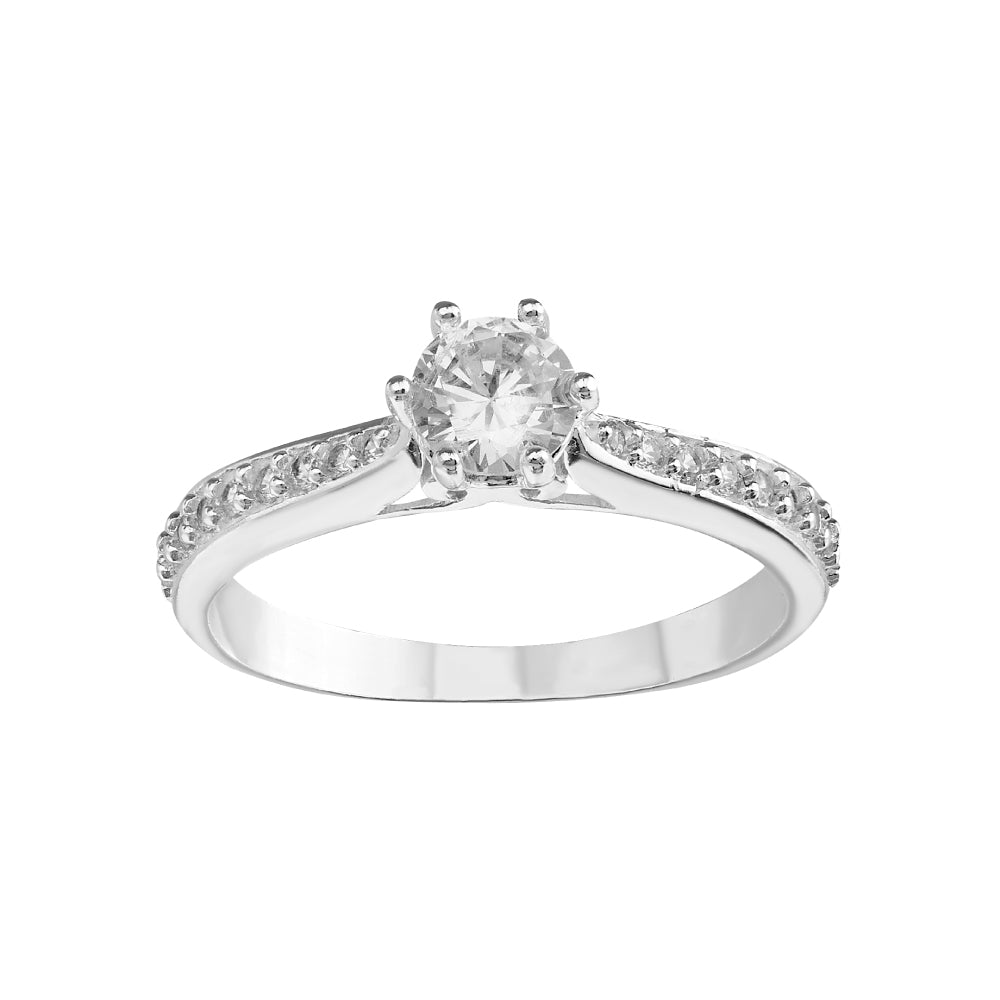 Anillo de compromiso con pavé plata zirconia – Eleganza Joyas