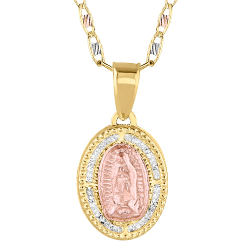 set de medalla y cadena virgen de Guadalupe oro 10 kilates