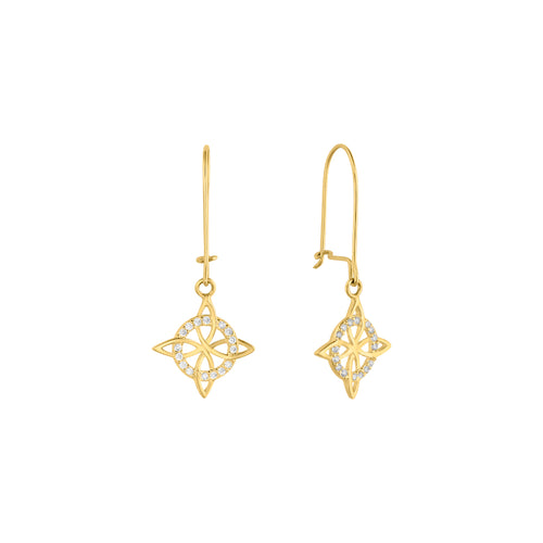 ARETES DE NUDO DE BRUJA CON ZIRCONIAS ORO 10K