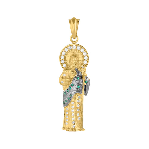 Dije san judas piedras verdes oro sólido 10k