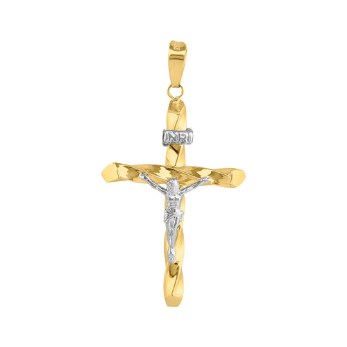 Dije cruz tubular con cristo en oro blanco