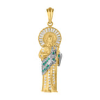 Dije san judas piedras verdes oro sólido 10k zirconias cortte baguette