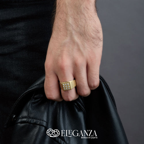 Anillo caballero grabado en bloques