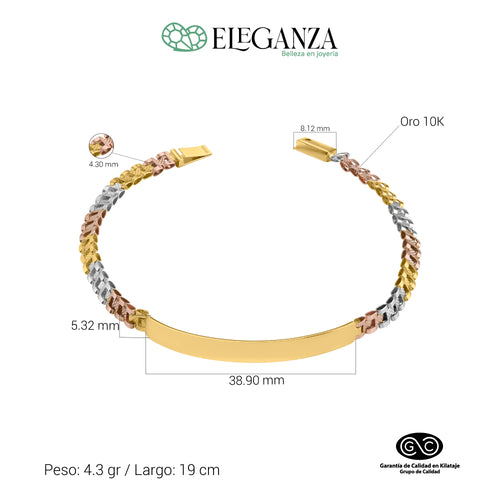 ESCLAVA QUADRATINA FLORENTINA CON PLACA ORO SO1LIDO 10 KILATES DAMA