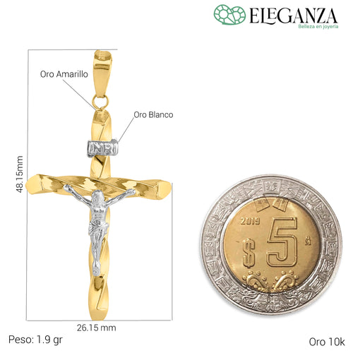 Dije crucifijo ondulado estructura tubular unisex oro 10k