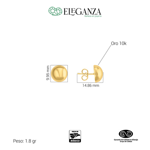 ARETES DE BOLA 10 MM ORO 10K