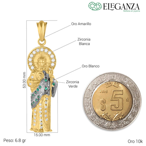 Dije san judas piedras verdes oro sólido 10k