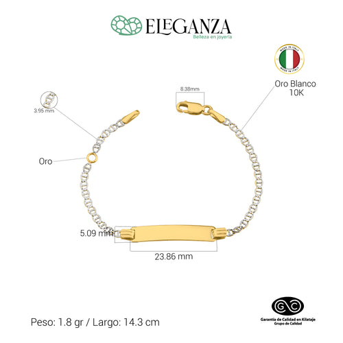 ESCLAVA PLACA MARINERA PARA DAMA DIAMANTADA EN ORO BLANCO 14CM