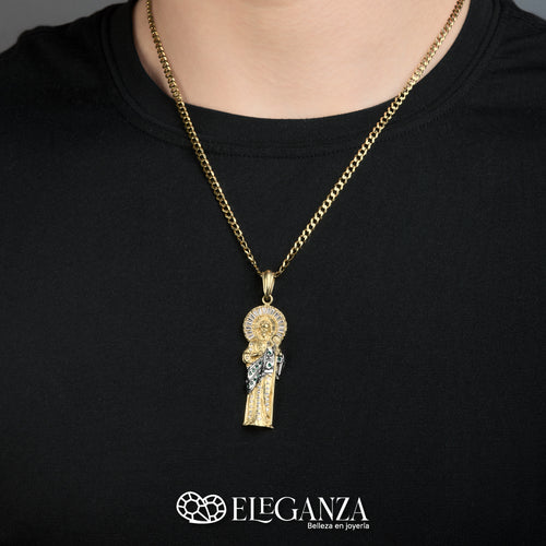 Dije san judas piedras verdes oro sólido 10k zirconias cortte baguette