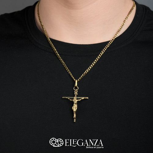 Dije crucifijo cuadrado liso con cristo oro 10k gde oro sólido 10k