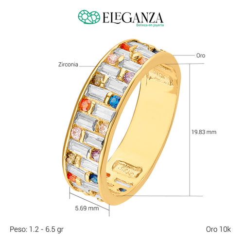 Anillo churumbela con piedras baguette y de colores